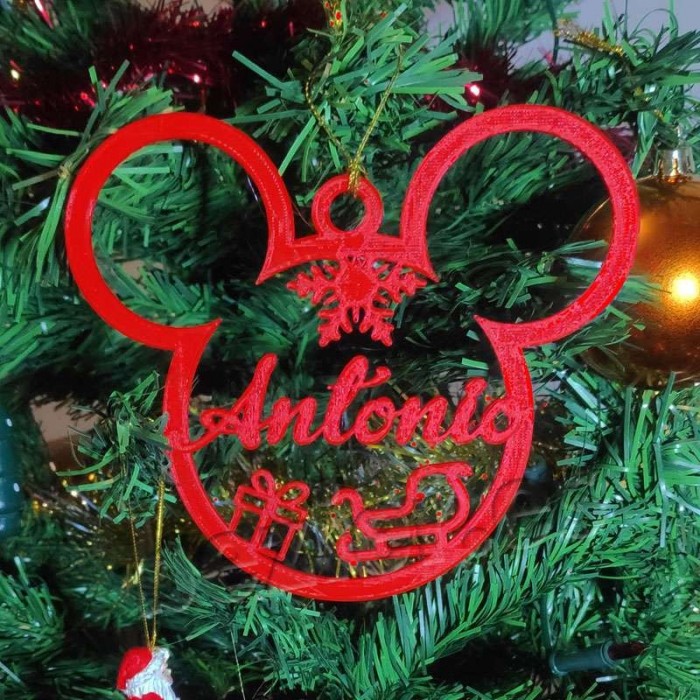 Adorno de navidad Mickey mouse con texto personalizable impreso en 3D
