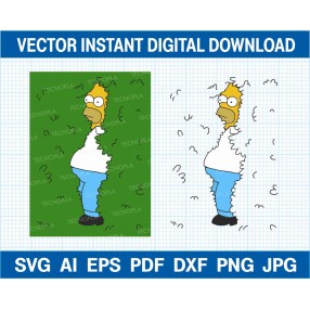 Homer Simpson into the bushes vector SVG silhouette,cricut,cameo